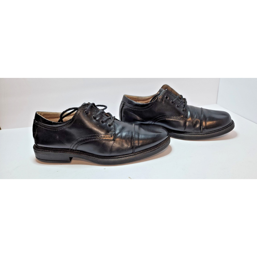 Merona Shoes Mens Sz 11 Oxford Dress Lace Up Flats Black Faux Leather Cap Toe